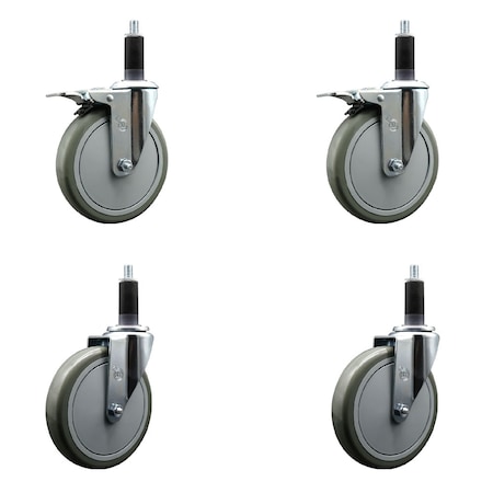 Service Caster 6'' Gray Poly Swivel 1-1/8'' Expanding Stem Caster Set 2 Total Lock Brakes, 4PK SCC-EXTTL20S614-PPUB-2-S-2-118